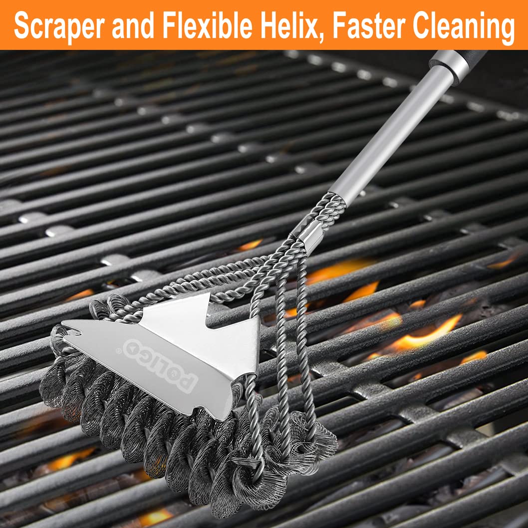 POLIGO 18" Grill Cleaner Brush Safe Grill Brush and Scraper Bristle Free - Stainless Steel BBQ Brush for Grill Cleaning - Wireless Grill Brush with BBQ Scraper for Grill - Gifts for Grill Wizard POLIGO