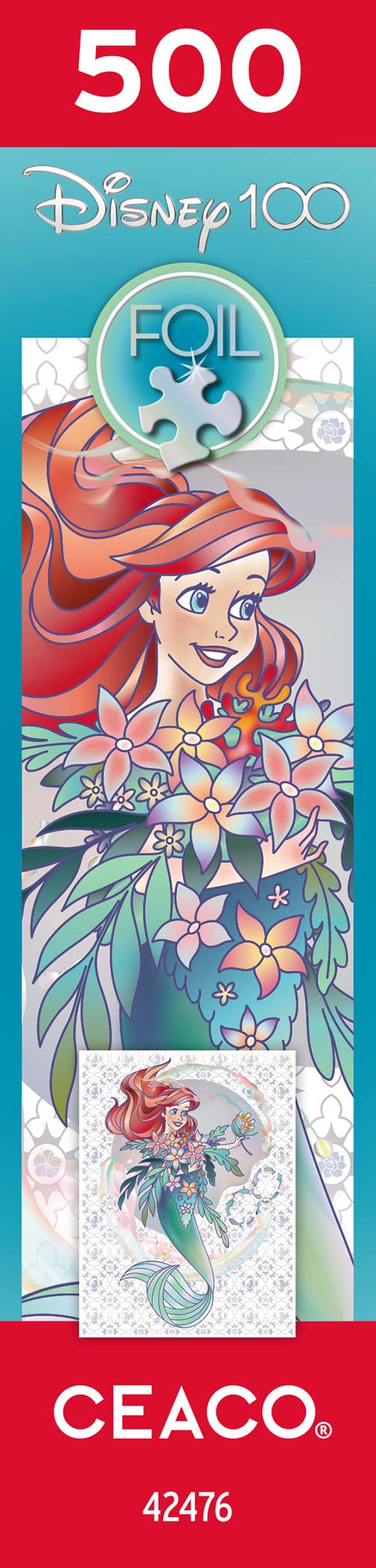Ceaco - Disney's 100th Anniversary - Foil Puzzle - The Little Mermaid - Platinum Princess Ariel - 500 Piece Jigsaw Puzzle Ceaco