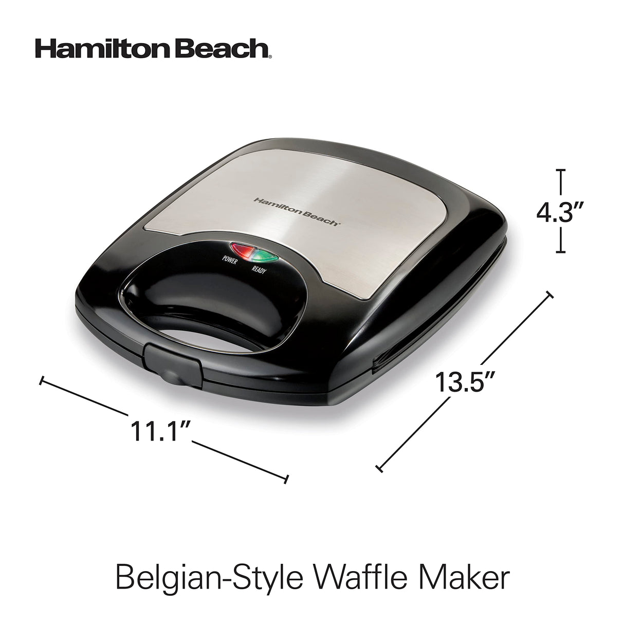 Hamilton Beach Non-Stick Belgian Waffle Maker with Indicator Lights, Makes 4 4" x 5" Mini Waffles, Hashbrowns or Keto Chaffles at Once, Compact Design for Easy Storage, Black & Stainless Steel (26020) Hamilton Beach