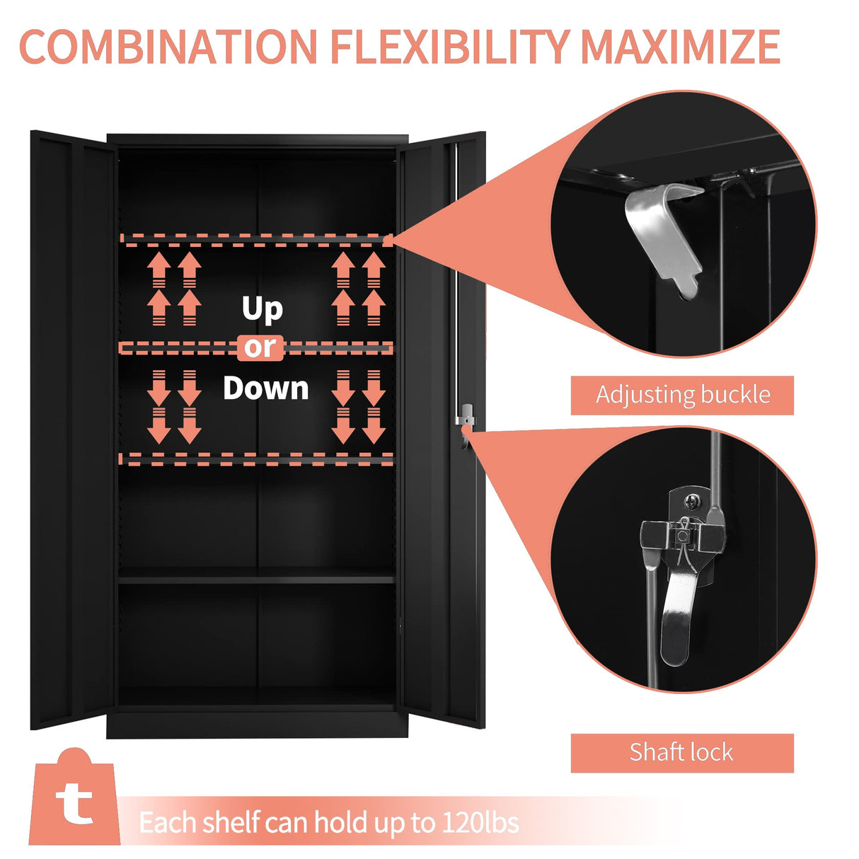 Reemoon Metal Storage Cabinet with Locking Doors and Adjustable Shelves, 72" Tall Steel Storage Cabinet for Home Office, Black Reemoon