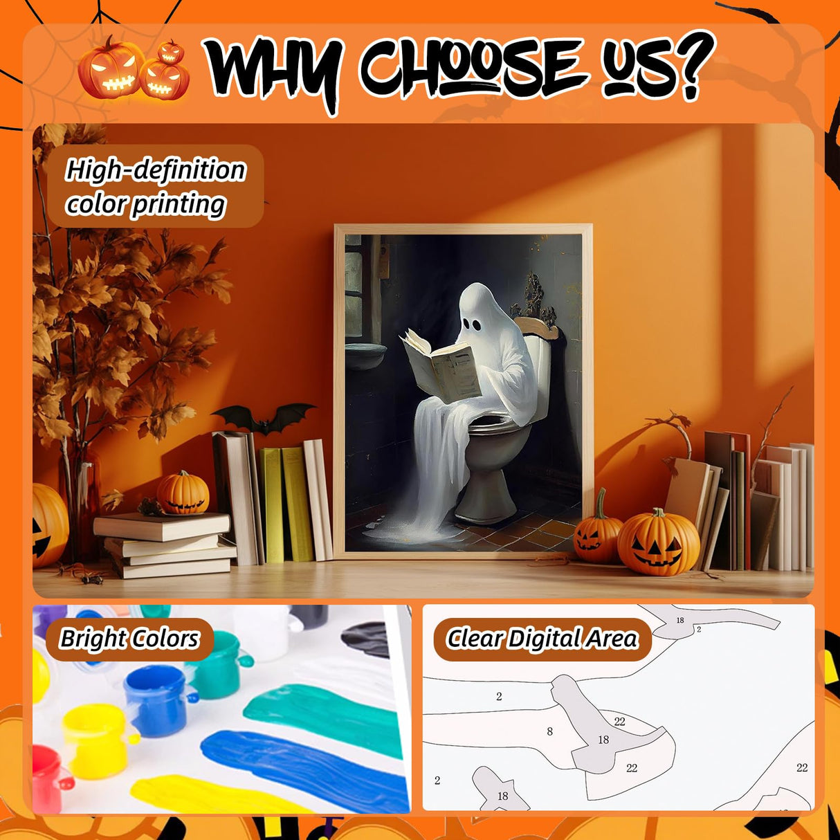 Reivworl Halloween Paint by Numbers Kit for Adults, Ghost Paint by Numbers, Adult Paint by Number Kits for Gifts and Home Wall Decor 16x20 Inch Reivworl