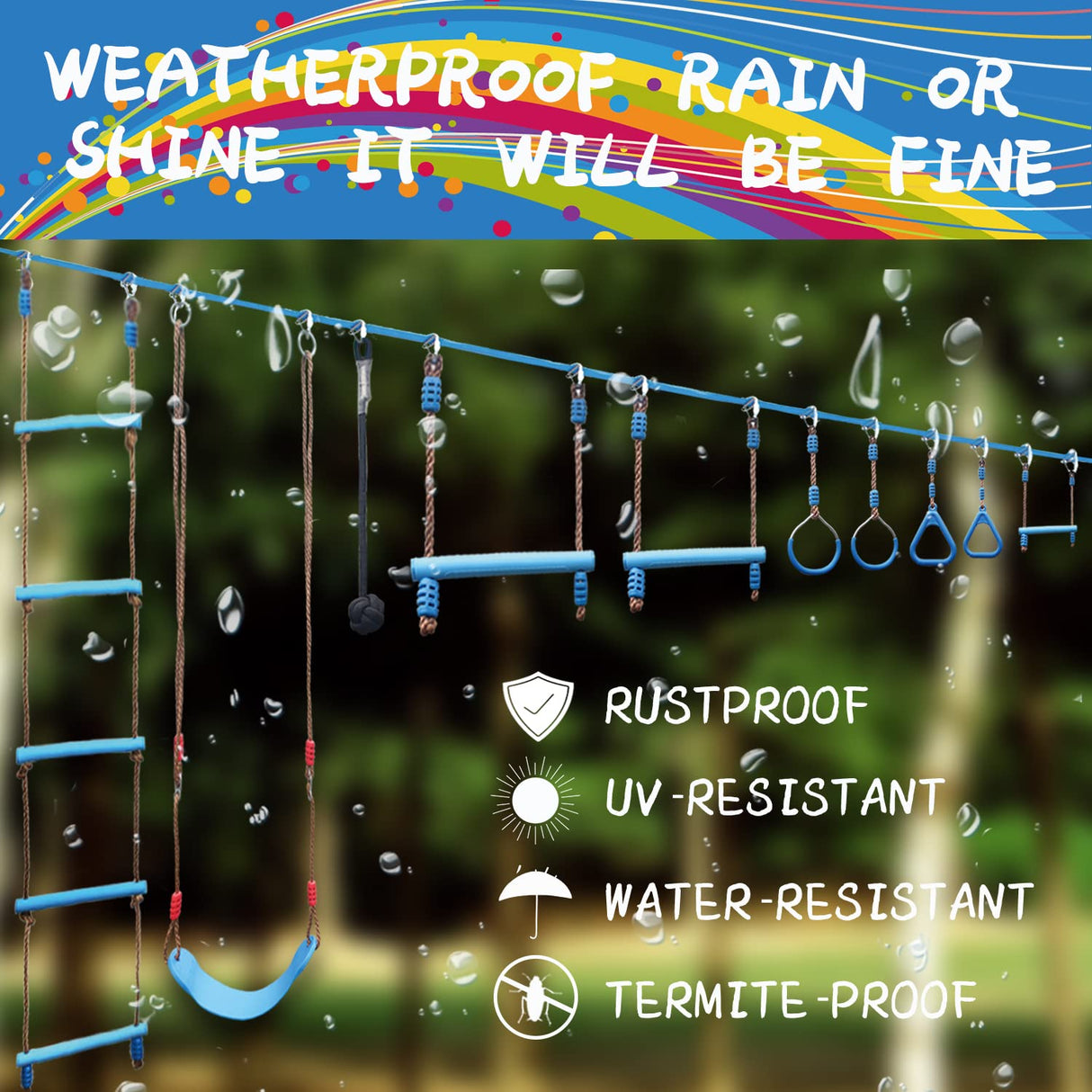 VOKSAFE Ninja Warrior Obstacle Course for Kids - Ninja Backyard Obstacle Course - 50' Weatherproof Outdoor Ninja Course Set with 10 Obstacles, Like Ladder, Swing VOKSAFE