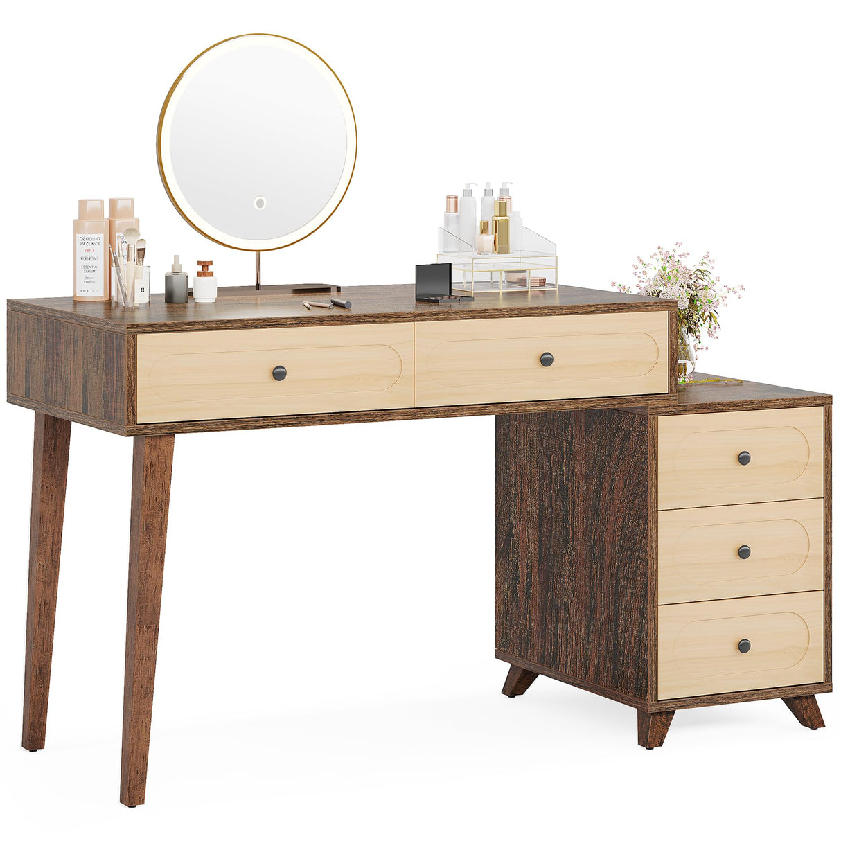 Tribesigns Vanity Desk with 5 Drawers, 51-Inch Makeup Vanity Table for Women Girls, Wooden Dressing Table Set for Makeup Room, Bedroom (Without Mirror & Stool) Tribesigns