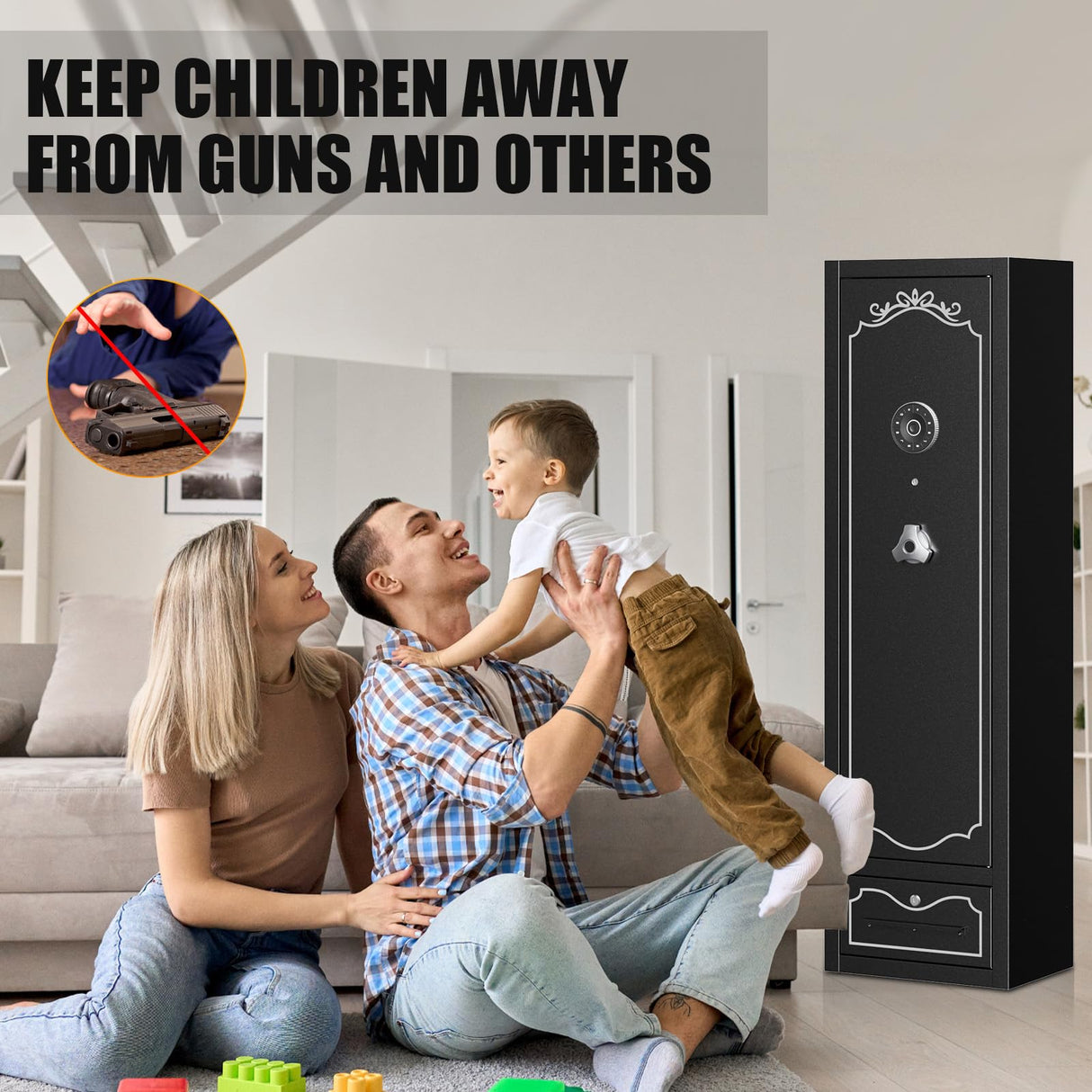 Zevemomo Gun Safes, 8 Gun Cabinet Rifle Safe for Home, Quick & Easy Access Gun Safe for Rifles and Pistols with LED Light & Drawer, Electronic Lock Zevemomo