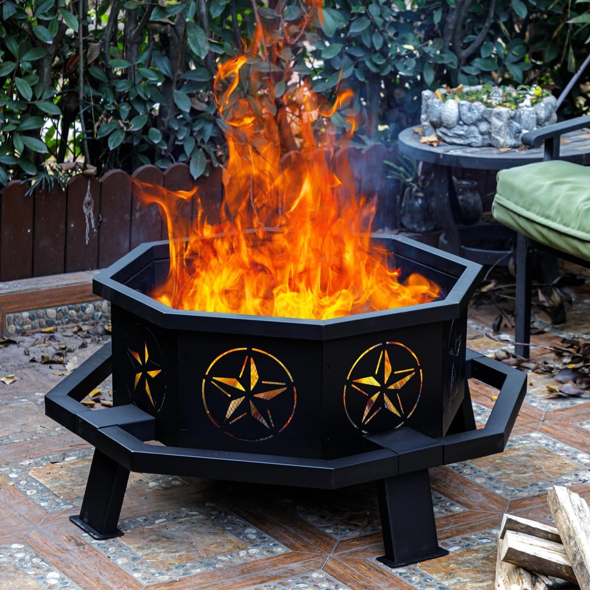 Verdeluxe 35 Inch Octagonal Fire Pit,Outdoor Fire Pit,Wood Burning Firepit,Bonfire Fire Pit,Firepits for Outside,Camping, Backyard, Patio,Bonfire Verdeluxe