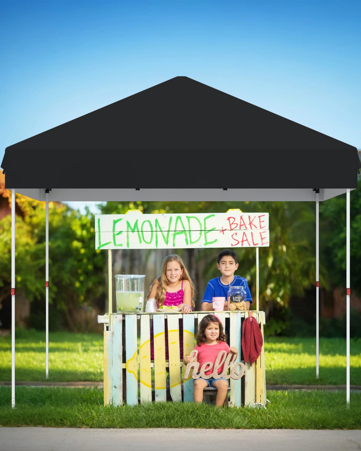 10x10 Pop Up Canopy with Humanization One Button Push Setup - Heavy Duty Outdoor Canopy Tent with Portable Roller Bag - 3 Adjustable Height, 4 Weight Bags, 8 Stakes & 4 Guy Ropes Included, Black GarveeLife
