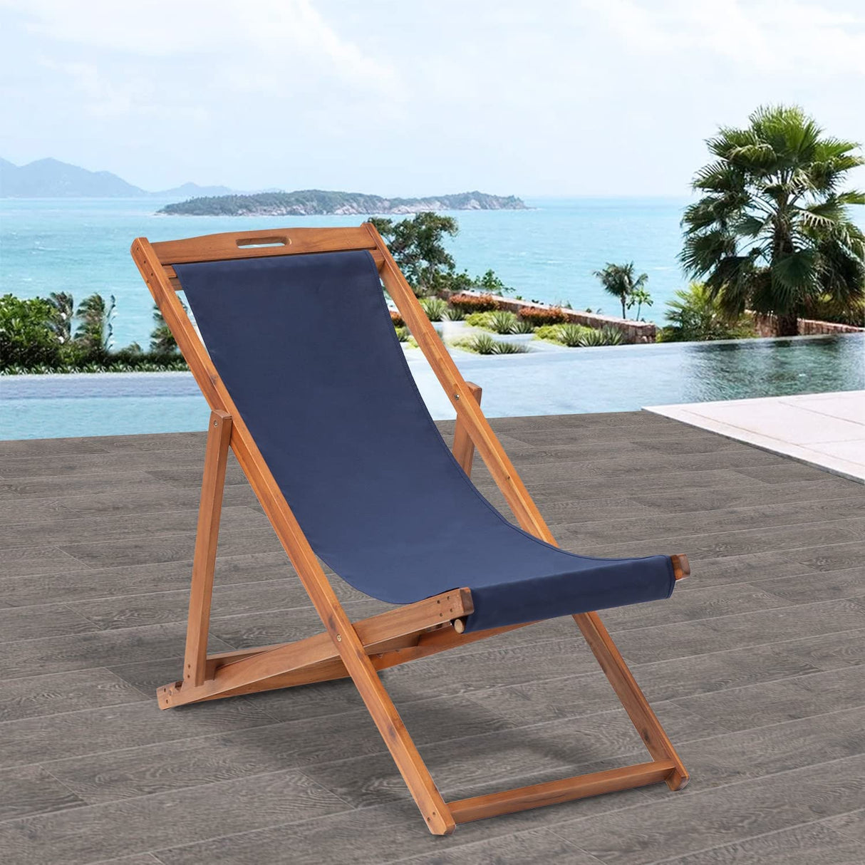 Patio Lounge Chair Outdoor Beach Chair Set of 2, Beach Sling Chair Patio Chairs Set of 2 , Wooden Folding Outdoor Chairs for Outside, 3 Level Height Adjustable, Portable Reclining Beach Chair Capacmkseh