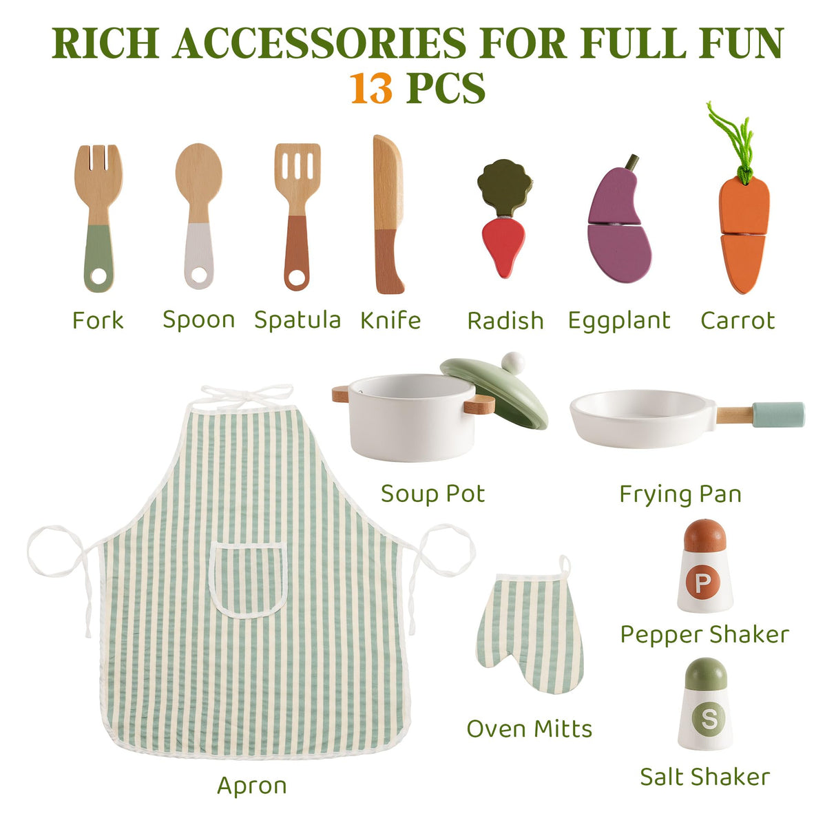 ROBOTIME Play Kitchen for Kids Toddlers, Wooden Pretend Play Kitchen Set Toy with Cutting Food Set, Toys Kitchen Gift for 3+ Year Old Kids, Girls & Boys ROBOTIME