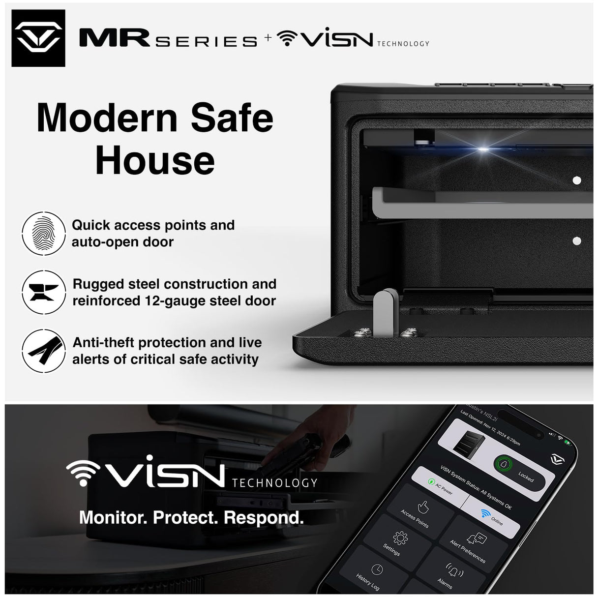 VAULTEK MR Series Dual Layer Smart Handgun Safe Multiple Pistol Storage Smart Safe with Biometric Scanner, Live Alerts, and Auto-Open Door (Biometric + WiFi) VAULTEK