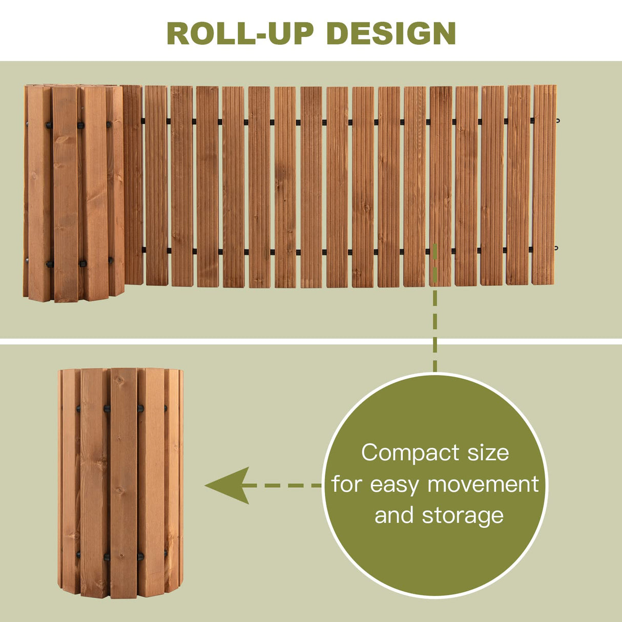 HAPPYGRILL 8 FT Wooden Garden Pathway Weather-Resistant Straight Walkway with Sturdy Steel Wire & Anti-Slip Patterns, Outdoor Roll-up Fir Wood Boardwalk for Patio Beach Garden Backyard HAPPYGRILL