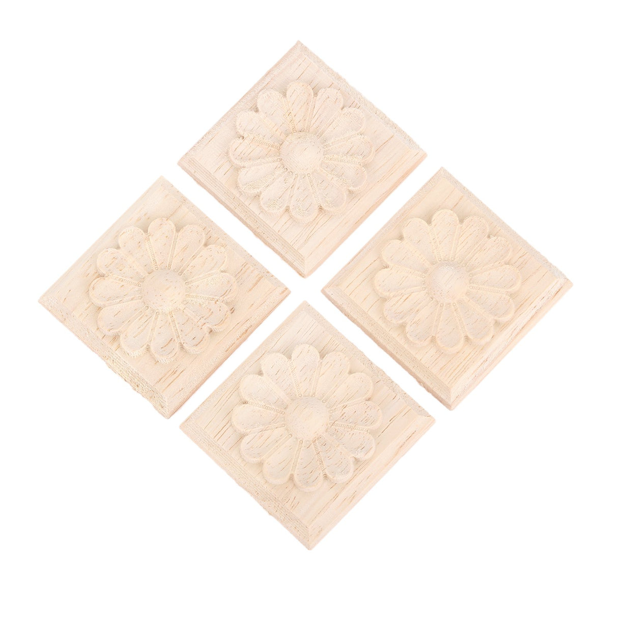 MUXSAM Wooden Carved Appliques Onlays, 4-Pack Unpainted Solid Wood Square Carvings Decals for Cabinet Dresser Cupboard Mirrors Walls Doors Closet MUXSAM