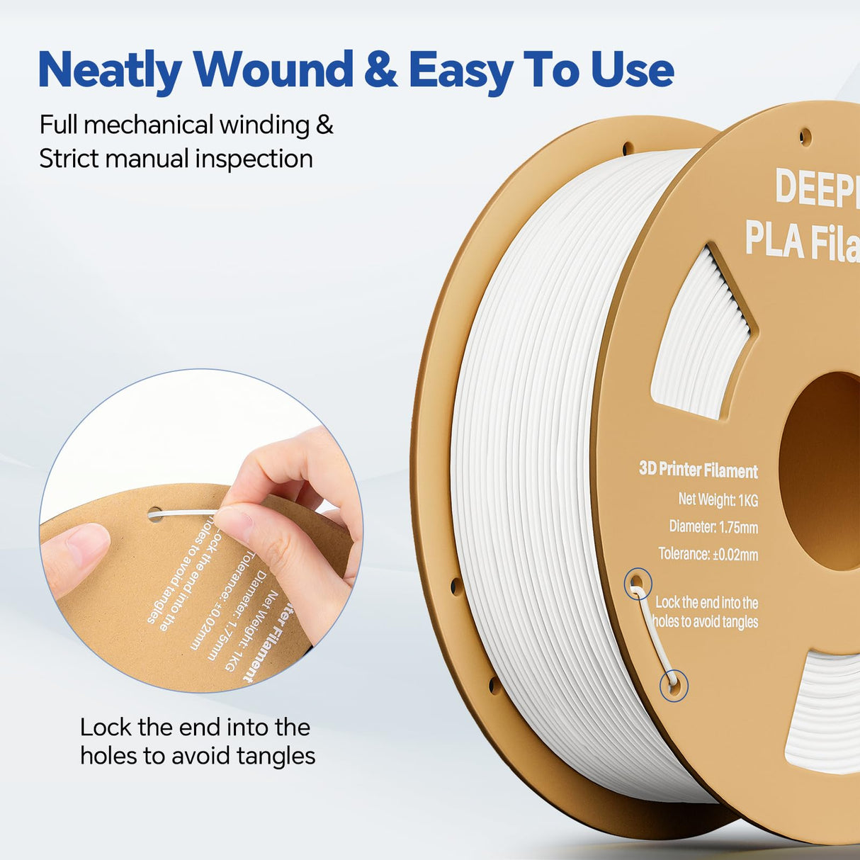DEEPLEE PLA 1.75mm 3D Printer Filament, Dimensional Accuracy +/- 0.02mm, Neatly Wound, No Clogging, Vacuum Package, Fits for Most FDM 3D Printers, Cardboard Spool 1kg White Deeplee