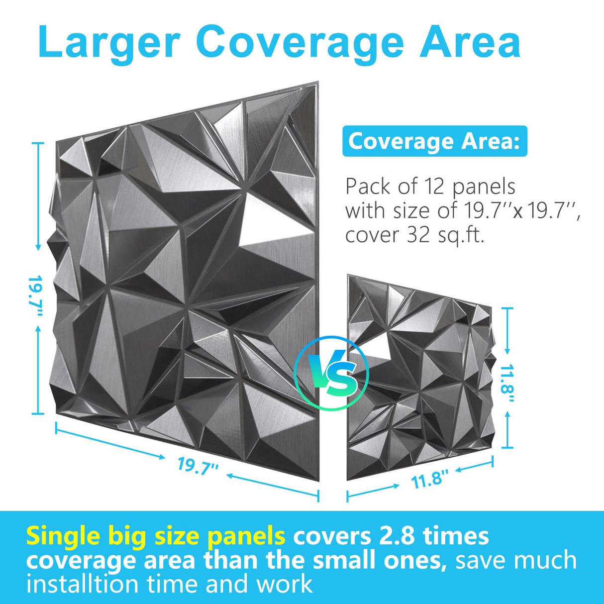 STICKGOO Diamond 3D Wall Panels, Brushed Silver Decorative Wall Covering Panels for Interior Wall Decor, PVC Accent Wall Panels for Living Room Bedroom Game Room STICKGOO