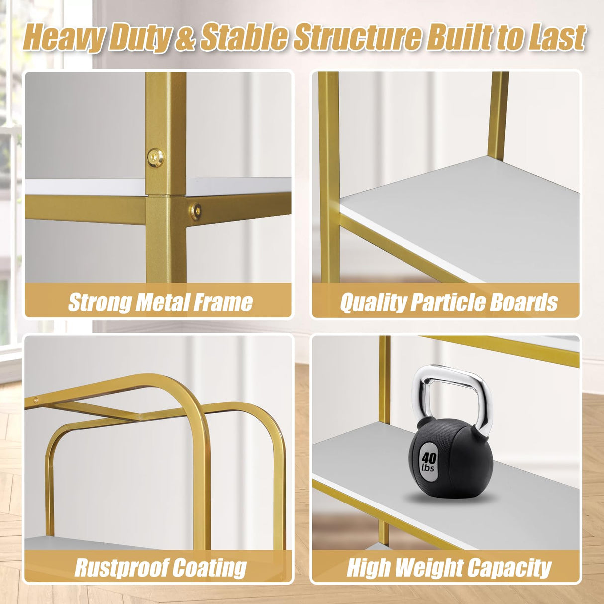 TooCust 5-Tier Gold Bookcase, 29.5" Lx70.6 H, Bookshelf for Bedroom,Gold Book Display Shelf, Arched Bookcase, Organizer Rack for Living Room, Gold Freestanding Display Shelf,White and Gold Bookshelf TooCust