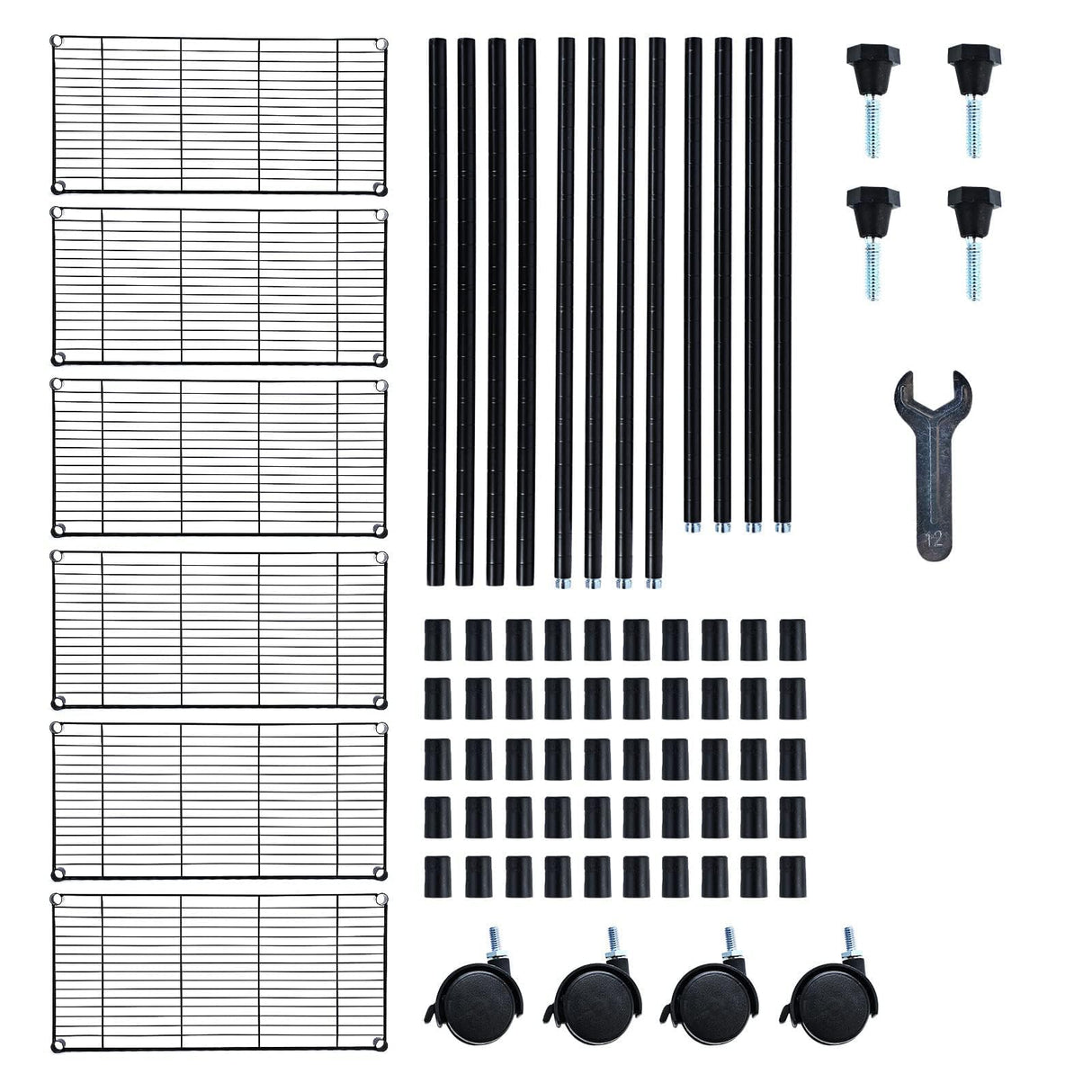 Simple Deluxe 6-Tier Shelving Units, 29.92'' W x 13.98'' D x 71.65'' H Adjustable Wire Shelving with Hanging Hooks and Wheels, Black Simple Deluxe