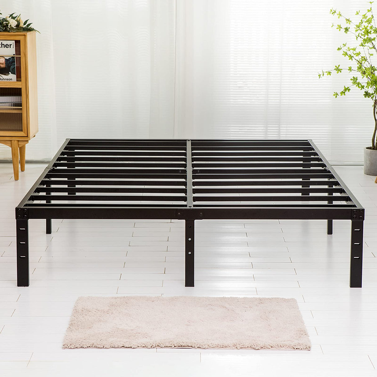 Wulanos Queen Size Bed Frame, 3500lbs Heavy Duty Metal Platform with Steel Slats Support, Sturdy and Noise-Free, 14 Inches High Bedframes with Ample Storage, No Box Spring Needed Wulanos