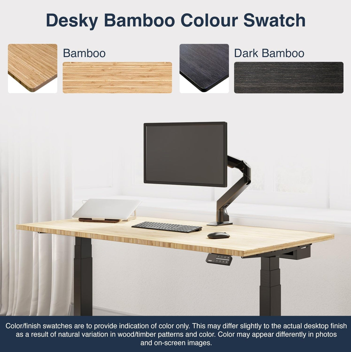 Desky Dual Light Bamboo Standing Desk - 72x30 Electric Standing Desk - Dual Motor, 3 Stage Adjustable Height Desk with 4 presets - Ergonomic Wood Desky