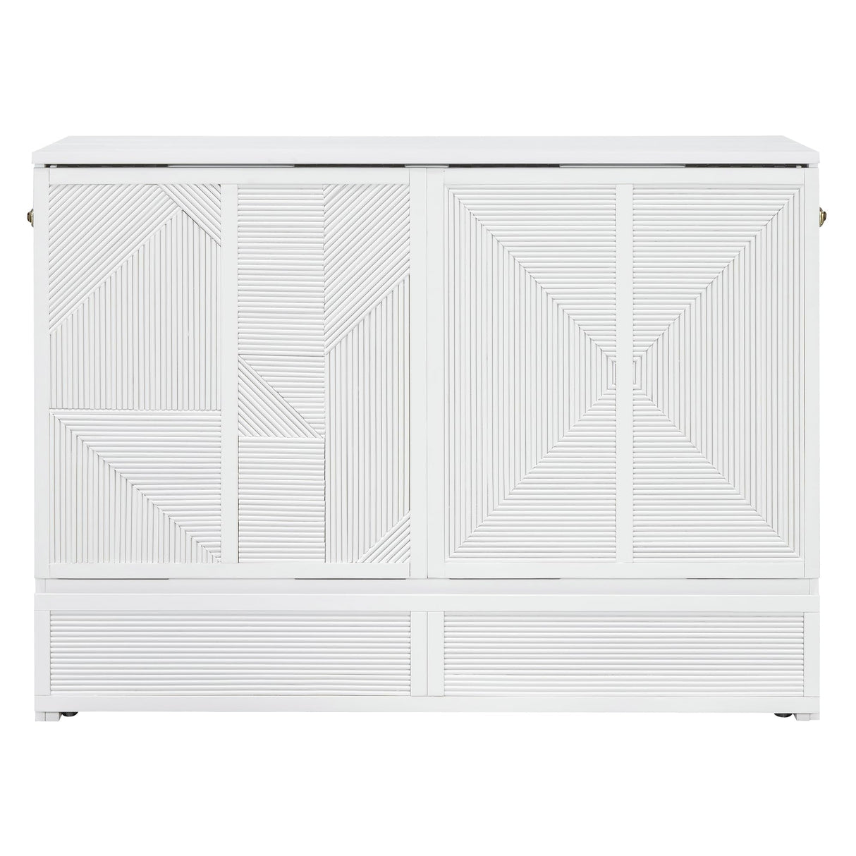 HABITRIO Full Size Murphy Bed, Wood Full Murphy Bed Frame with Large Drawer, USB Ports and Outlets, White HABITRIO