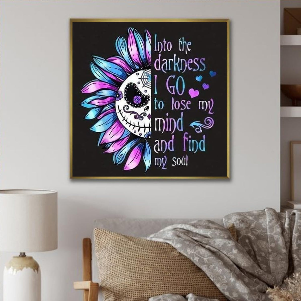 Xylogist Cute Sugar Skull Diamond Art Kits for Adults-“Into The Darkness I Go”Diamond Painting Kits for Beginners,5D Full Round Drill Gem Art Kit, Home Wall Decor 14x14 Inch Xylogist