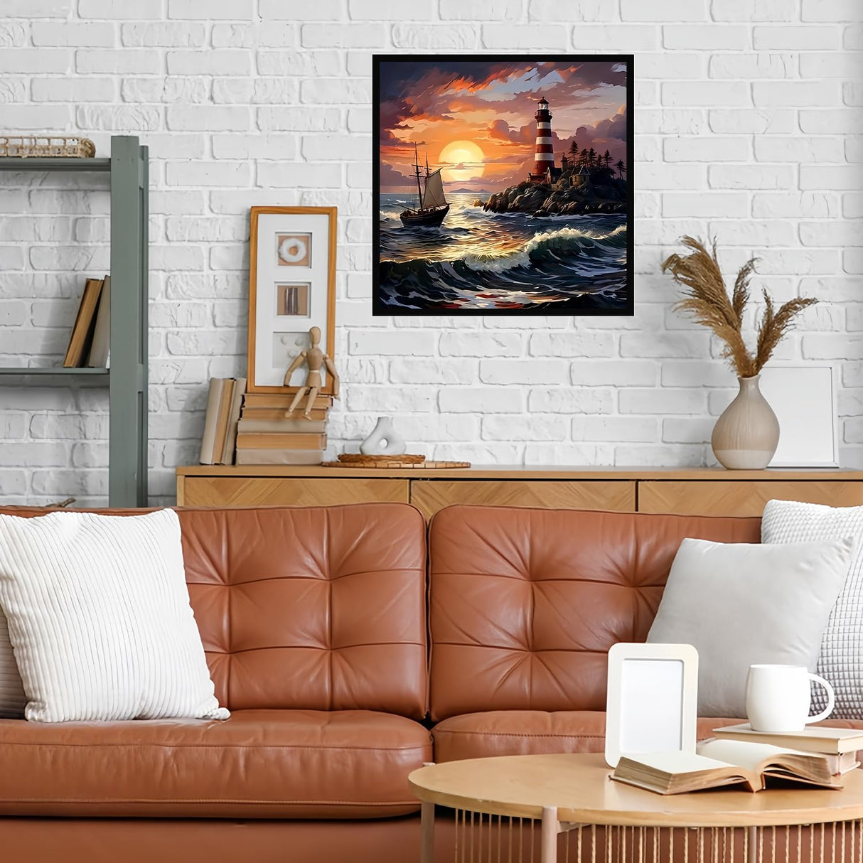 5D Diamond Painting Kits for Adults, Sea Sunset Lighthouse Diamond Art for Beginners, DIY Full Round Drill Paint by Diamonds Dot Gem Art for Adults, Home Wall Decor 13.7x13.7 Inch Mosaflare