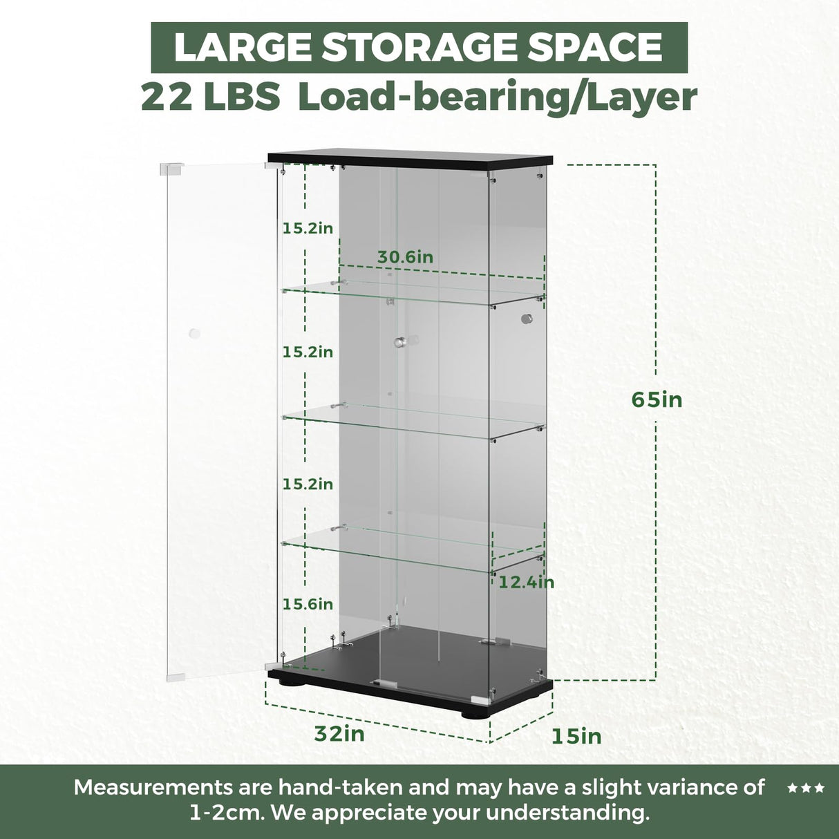 HAMBING Mirrored Glass Display Cabinet with Lock, 4-Shelf Tempered Glass Curio Cabinet with 2 Doors, Collectible Display Showcase for Living Room, Bedroom – Black HAMBING