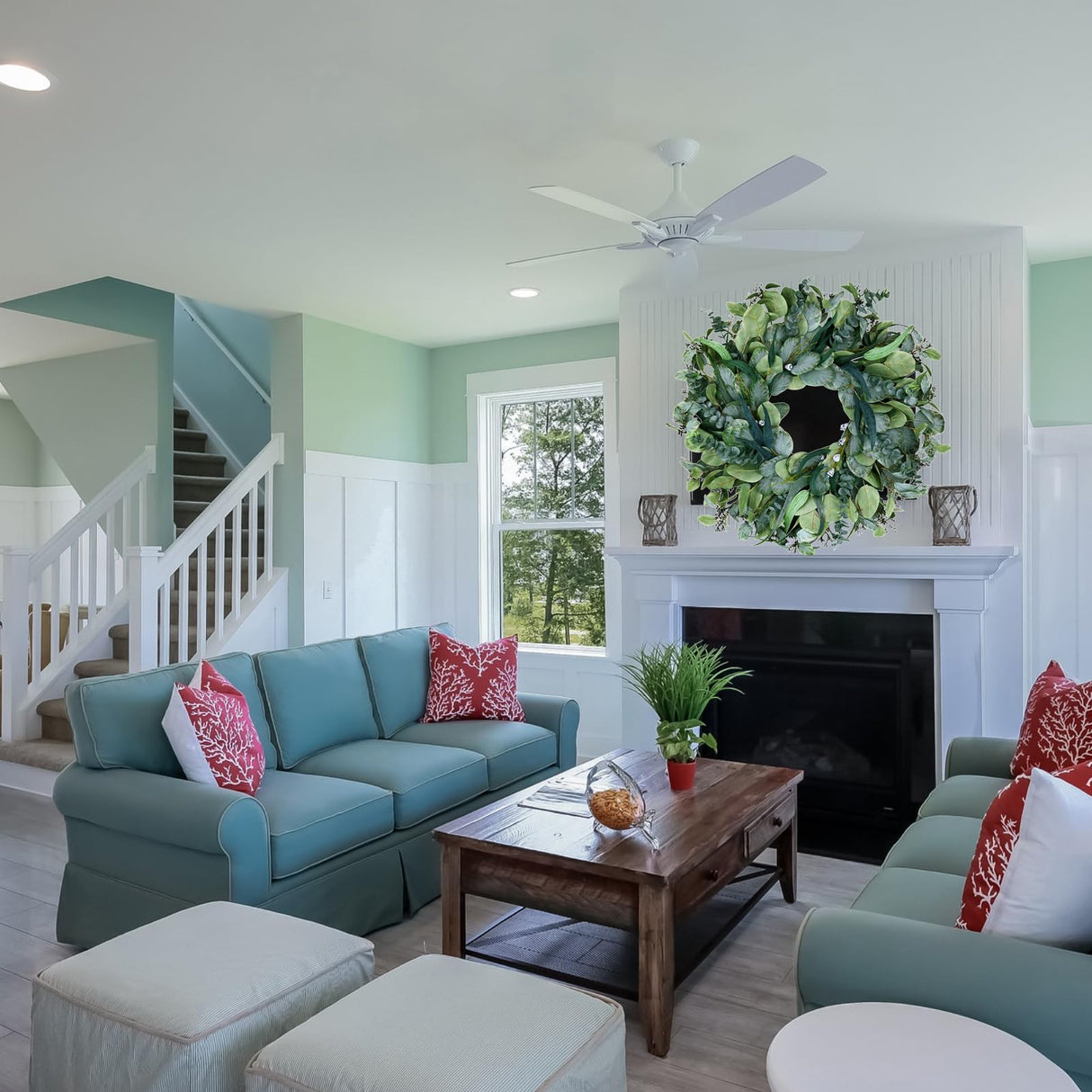 Easy Fine 26 Inch Artificial Eucalyptus Wreaths for Front Door for All Seasons,Spring Summer Fall Autumn Winter Christmas Wreath,Large Neutral Everyday Greenery Wreath,Home Wall Door Porch Decor Easy Fine