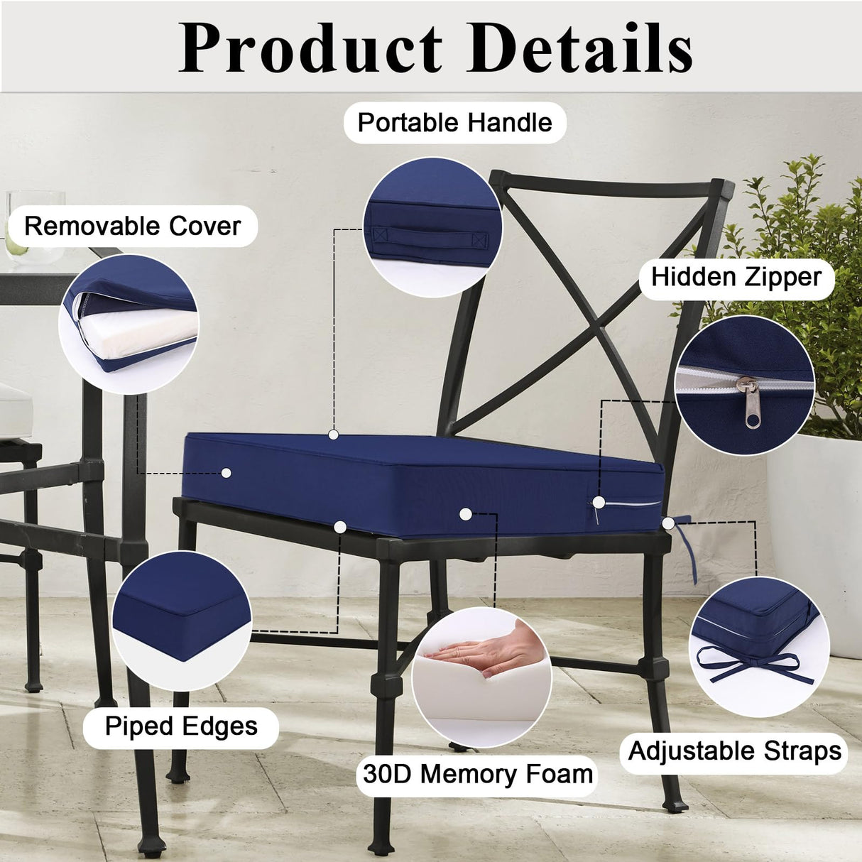 MJIAIDEA Outdoor Chair Cushions Set of 2 for Patio Furniture 22x22x4 Inch Waterproof Patio Chair Cushion 3 Year Color Fastness Square Elastic Foam Garden Sofa Couch Pads with Ties and Handle,Blue MJIAIDEA