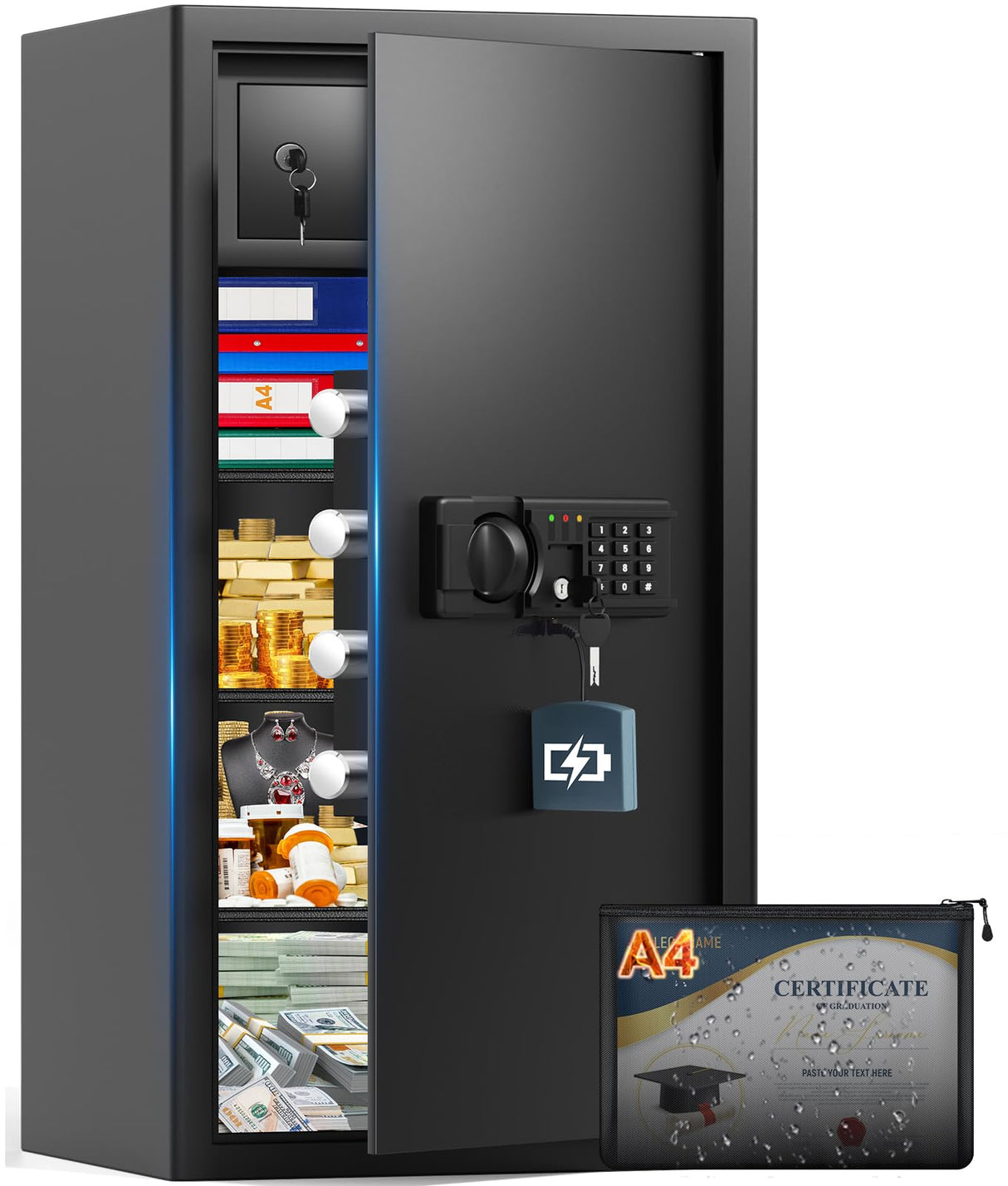 8.1 Cuft Large Home Safe Fireproof Waterproof, Home Safe Box With Fireproof Waterproof Bag, Combination Lock and Inner Cabinet, Anti-Theft Alert, Mute Mode, Document Safes For Home Business Office GHJGAGE