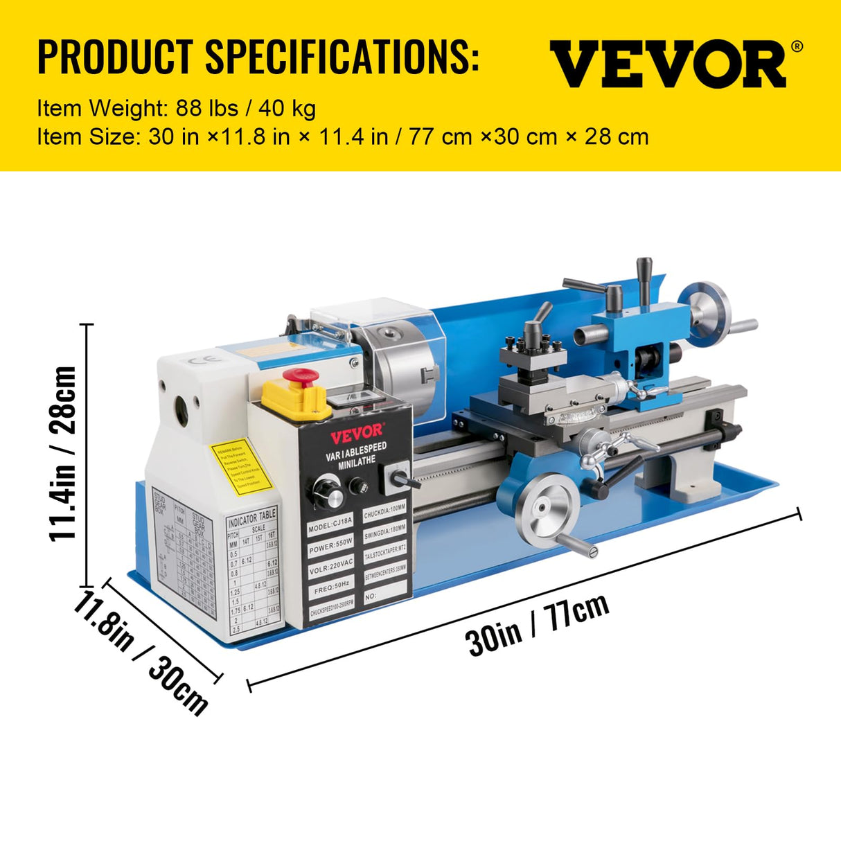 VEVOR Mini Metal Lathe, 7"x14", 550W Variable Speed 2250 RPM Metal Lathe, with 3-jaw Chuck Mini Lathe Machine Benchtop Metal Lathe Digital Display for Metal Turning VEVOR