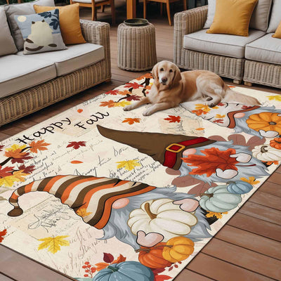 Thanksgiving Gnome Outdoor Rug 6x9ft Dwarf Fall Maple Leaves Pumpkin Retro Letter Waterproof Patio Rugs Lightweight Foldable Outside Large Area Rug Carpet for Porch Deck Balcony Backyard Camper