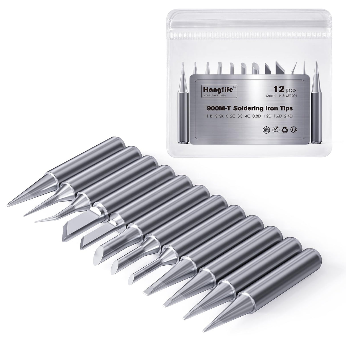HANGLIFE 900M Soldering Iron Tips for Hakko, Yihua, Atten, Quick, Ryobi, and More Soldering Stations/Guns - Replacement Solder Tips for Welding Equipment & Accessories (12 pcs) Hanglife