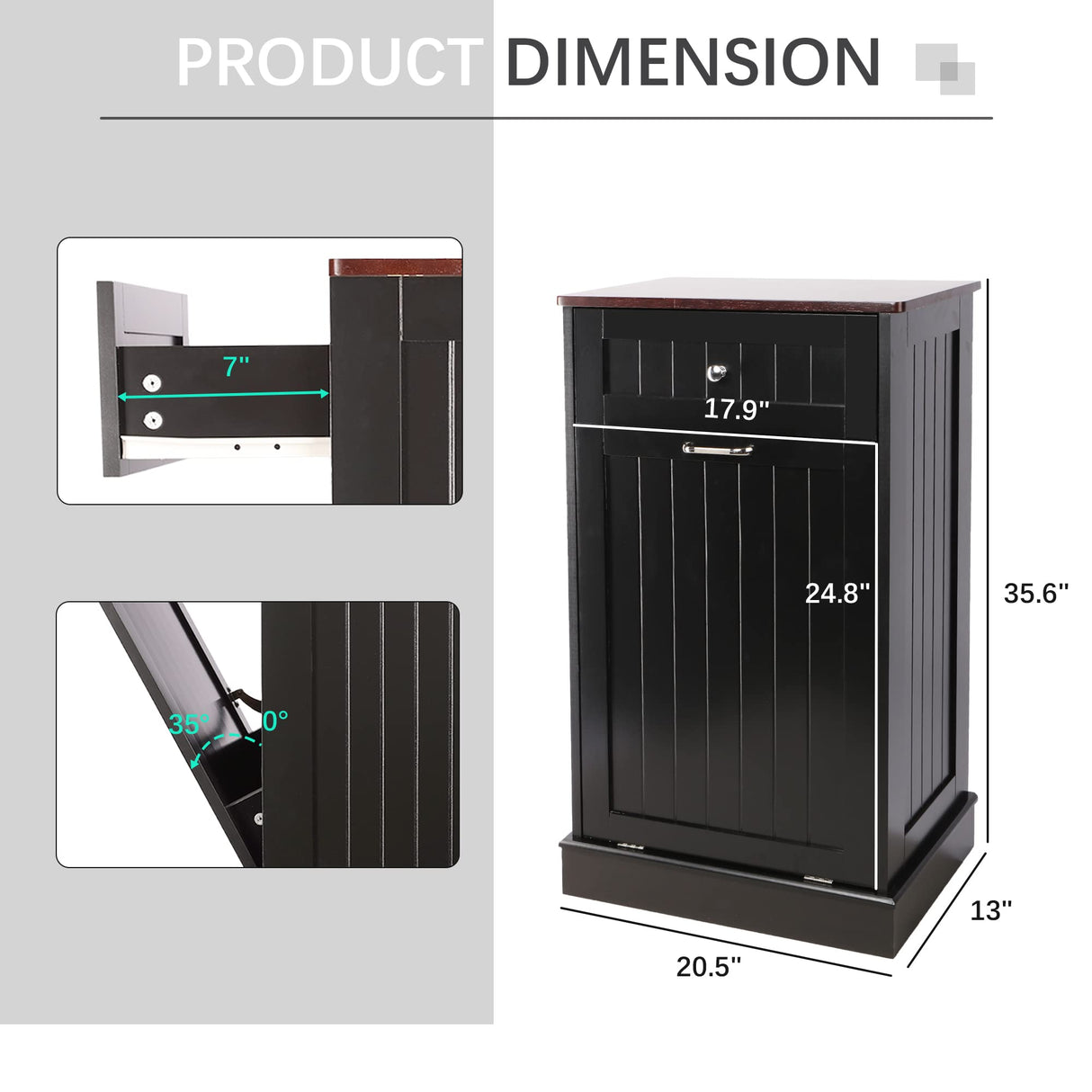 TOLEAD Tilt Out Trash Cabinet,Antique-Style Beadboard Kitchen Island with Solid Wood Tabletop & Drawer, Pet Proof Trash Can, Wood Laundry Cabinet (Single Black) TOLEAD