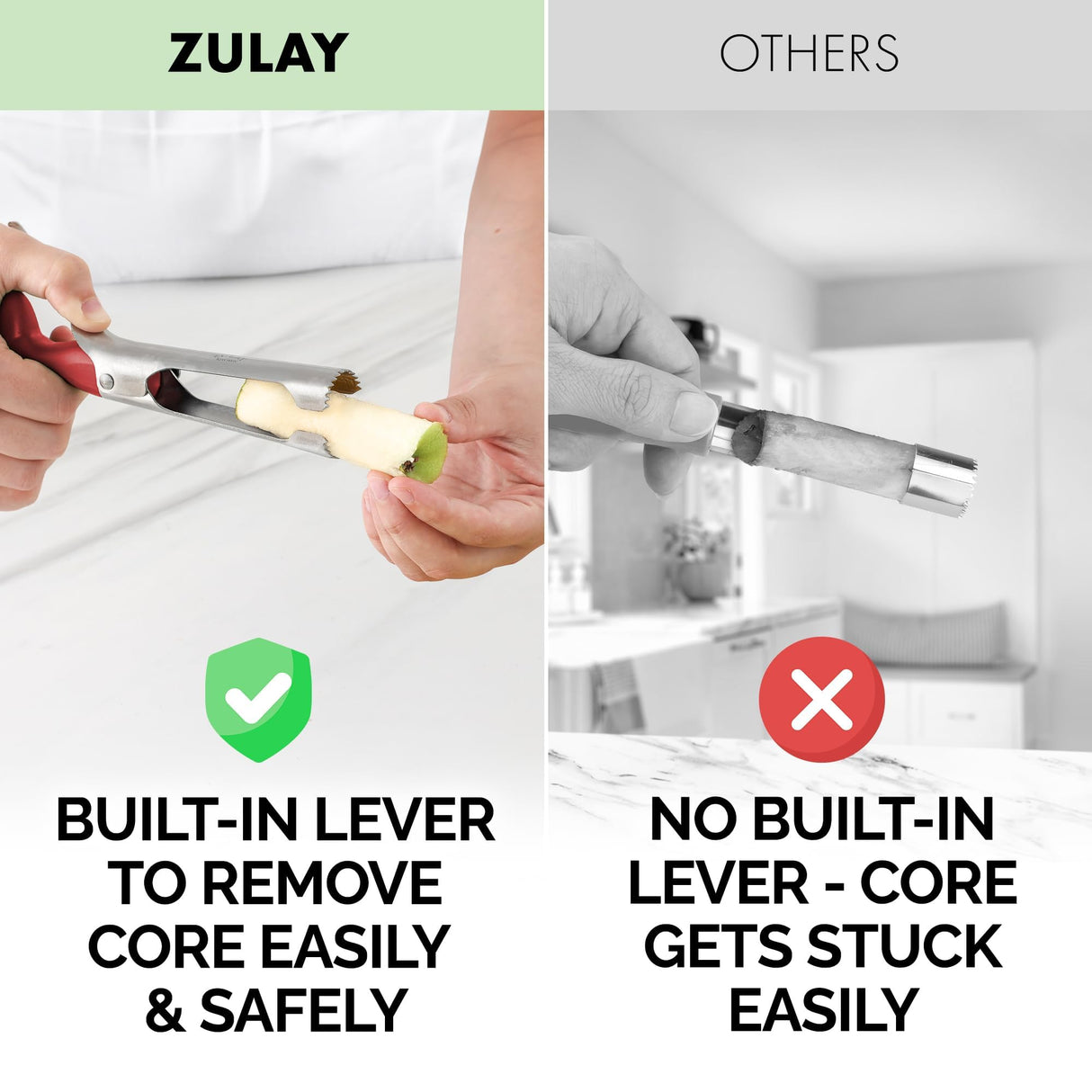 Zulay Kitchen Premium Apple Corer Tool - Ultra Sharp, Stainless Steel, Serrated Blades for Easy Coring - Easy to Use & Clean, Durable Apple Corer Remover for Baking Apples & More - Red Zulay Kitchen