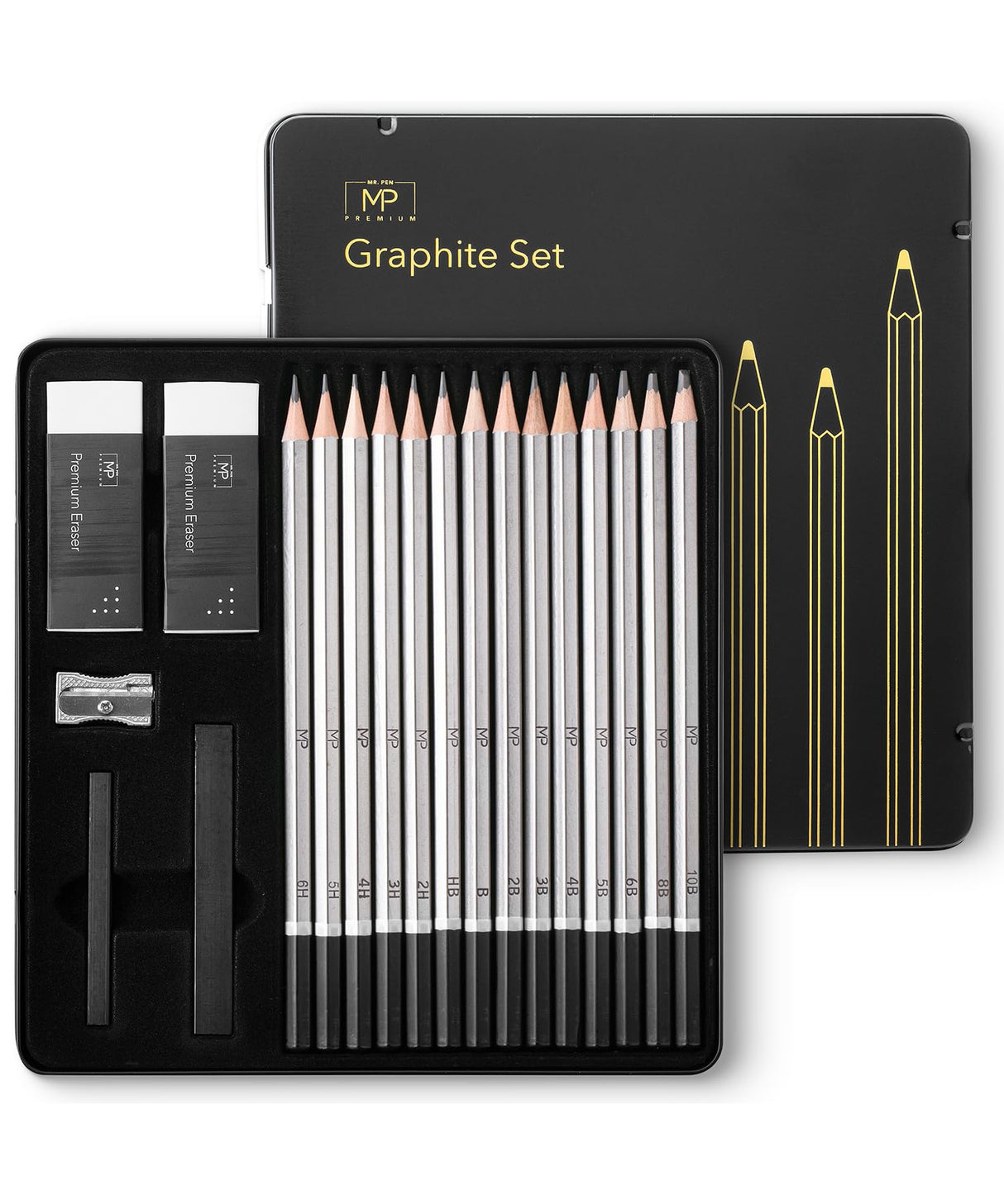 Mr. Pen- Sketch Pencils for Drawing, 19 Pcs, With Graphite Sticks, Erasers and Sharpener, Art Pencils for Sketching, Back to School Supplies Mr. Pen