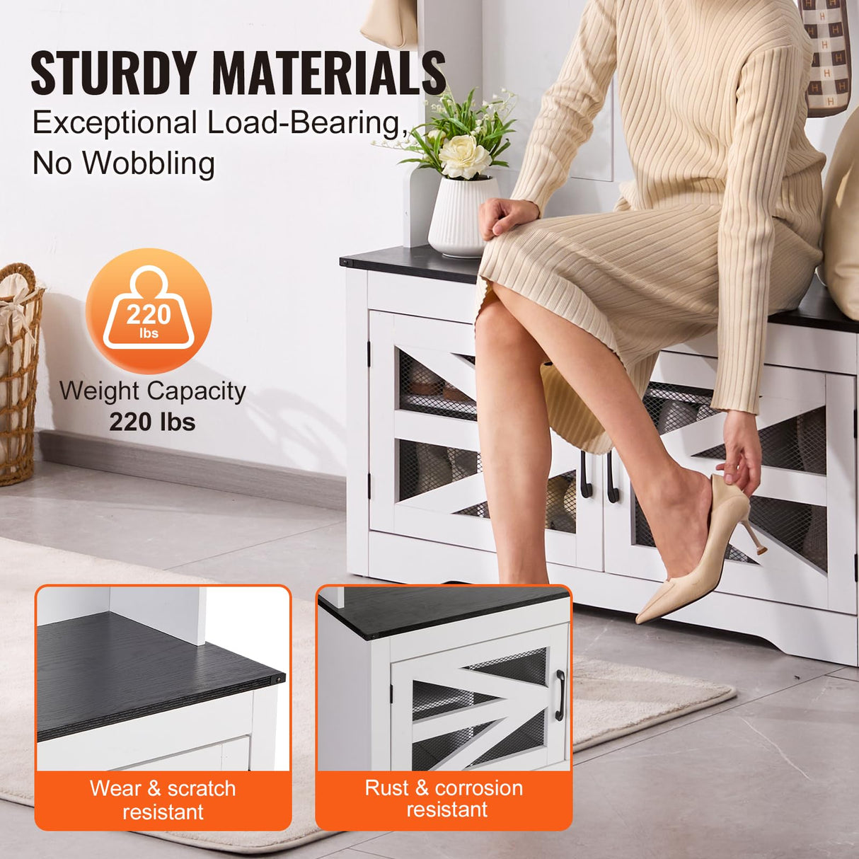 VEVOR Hall Tree Entryway Bench, LED Coat Rack with Shoe Storage, 42" Wide Mudroom Bench with Storage and Seating, Adjustable Shelves and 7 Hanging Hooks, for Mudroom, Entryway, Hallway VEVOR