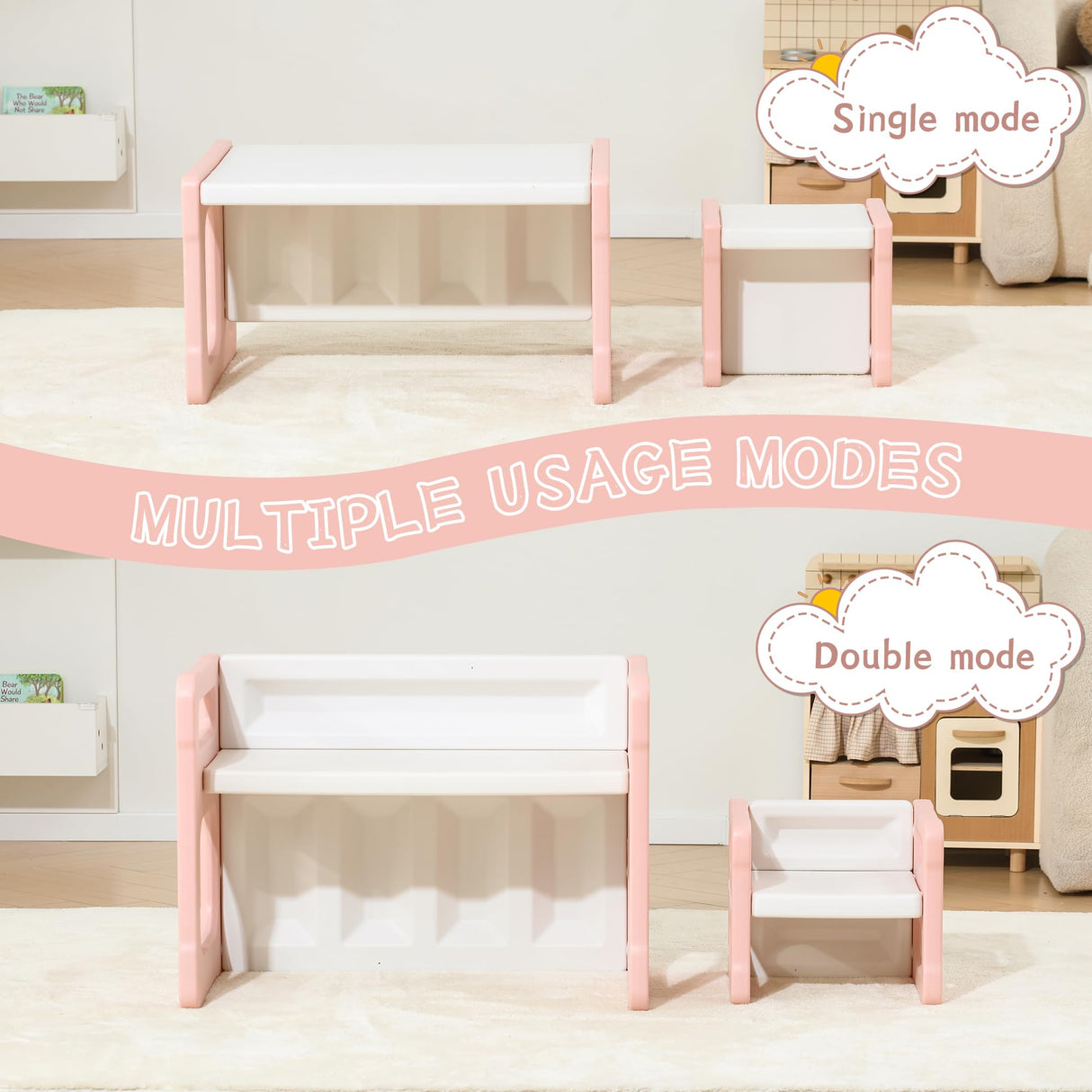 Bestgame Montessori Table and Chair Set, Kids Table and Chairs, Height-Adjustable Toddler Table and Chair Set, Table Chair for Ages 3-8, Childrens Table for Daycare, Classroom Bestgame