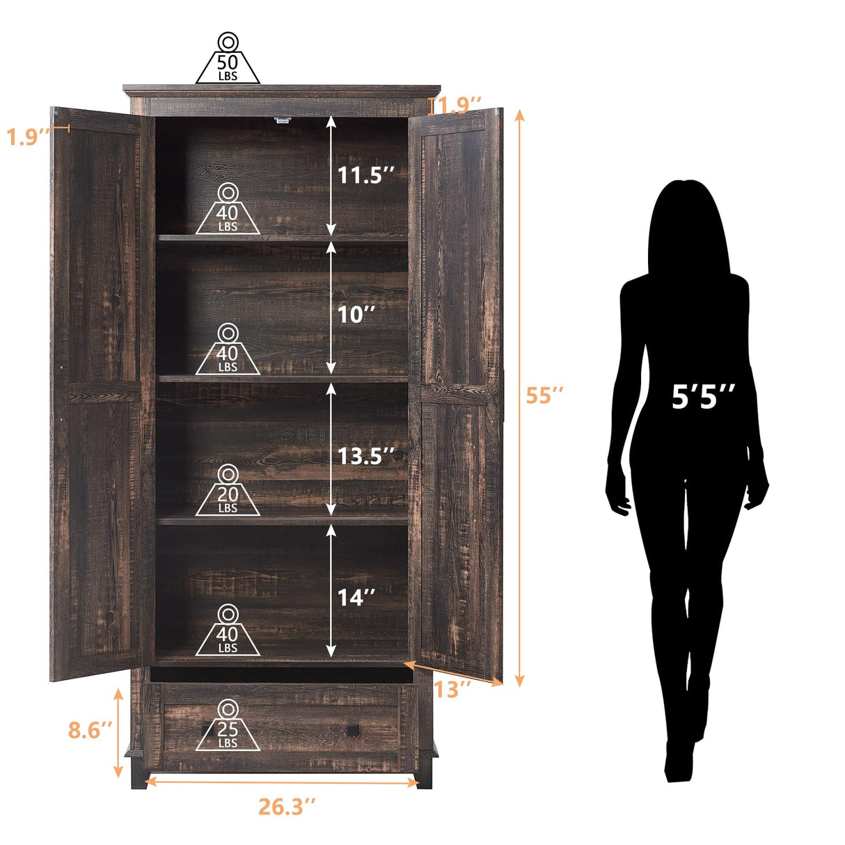 AMERLIFE 2 Pcs Farmhouse Kitchen Pantry Cabinet, 72" Tall Storage Cabinet with Adjustable Shelves & Barn Doors & Drawer, Freestanding Kitchen Cupboard for Dining Room, Living Room, Dark Rustic Oak AMERLIFE