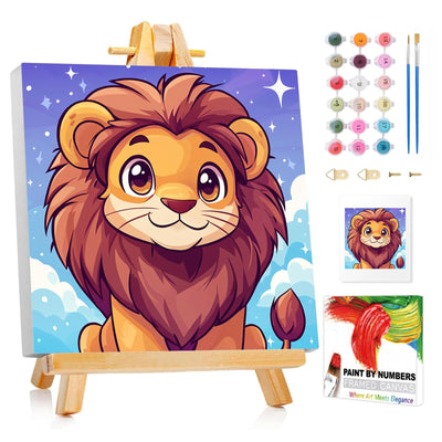 XTCIXAL Paint by Numbers Kit for Kids with Frame, Lion Paint by Number Kids Age 5-8-12, Paint by Number with Frame for Gifts and Home Decor 8X8 Inch