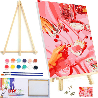 MXCFZX Vintage Poker Paint by Numbers kit for Adults/Beginner Framed - Small Easy Acrylic Paint by Number Kits on Advanced Canvas 12x16 in, Retro Funny Drinks Paint Crafts for Home Decor with Framed