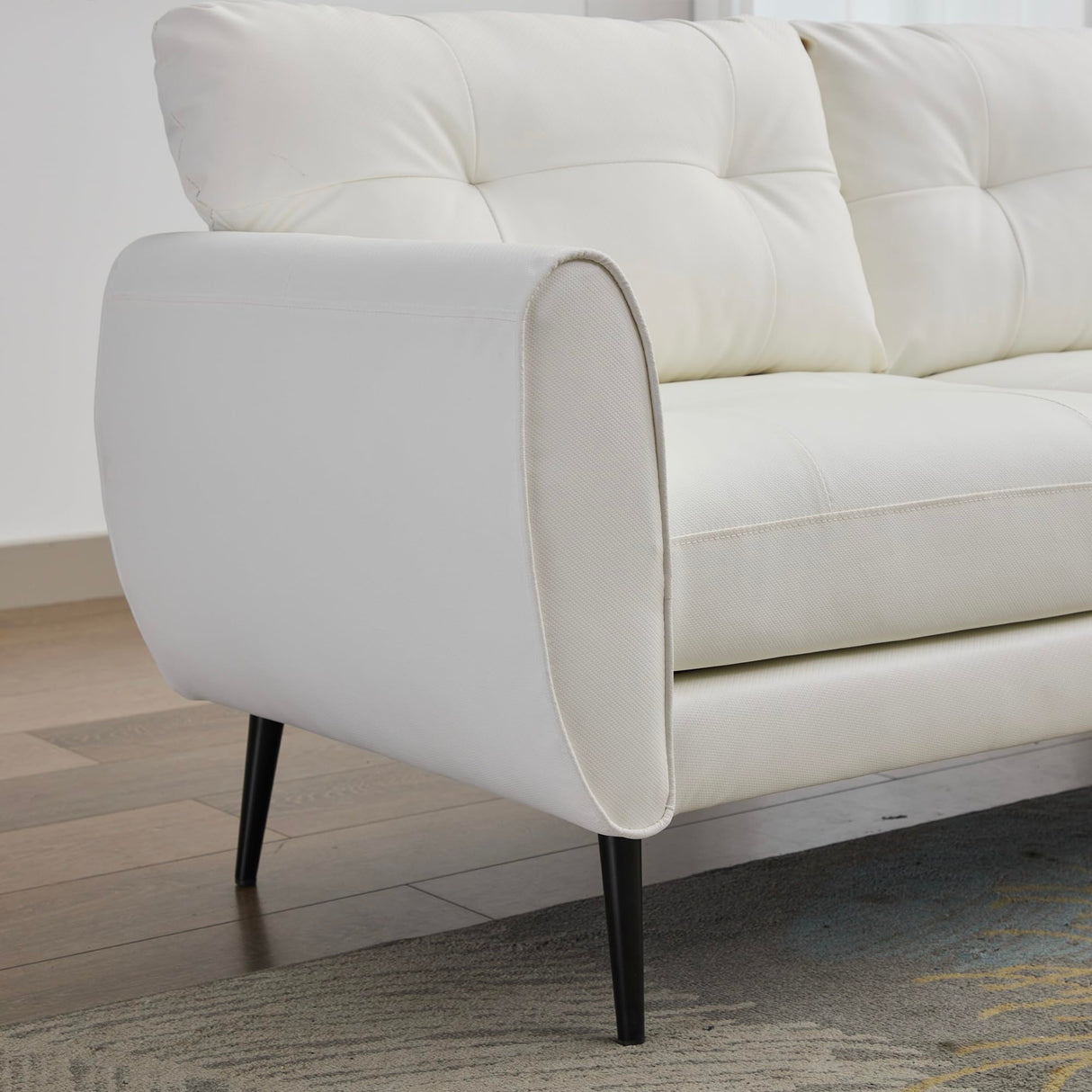 Sofa Couch 61" Small Loveseat Couches for Living Room White Leather Couch Mid Century Modern Tufted Mini Sofa Comfy Office 2 Seat Settee Love Seat Small Couches for Small Spaces Bedroom (2, White) TYBOATLE