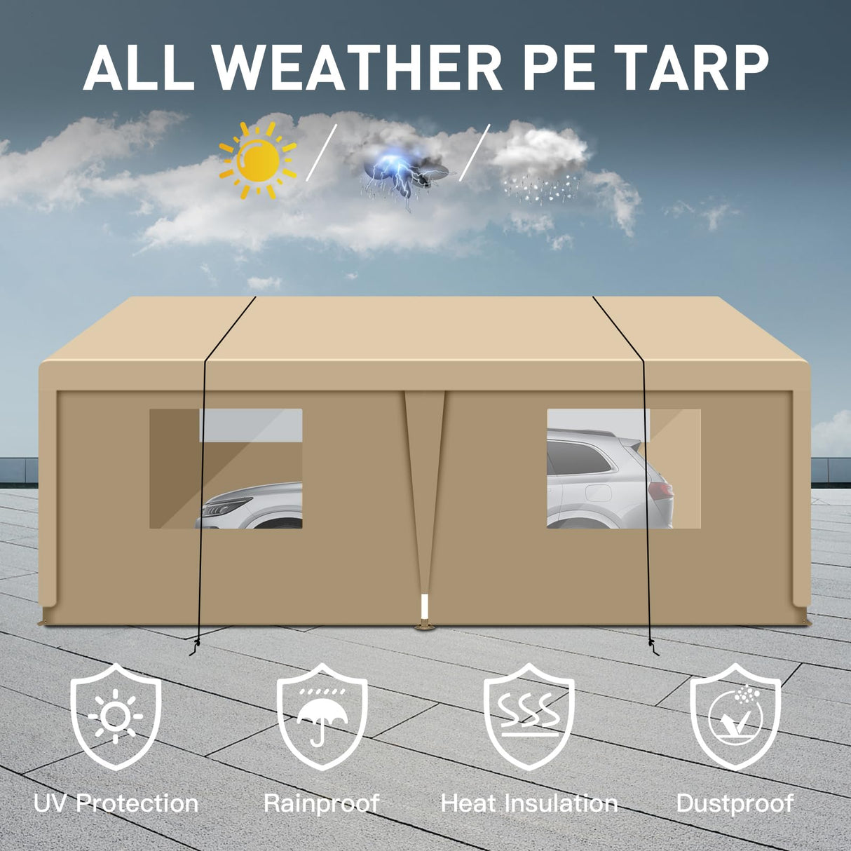 Jintop 10×20 Carport,Heavy Duty Metal Portable Carport Garage,with Roll-up Door Windows,Outdoor Storage Shelter w/Waterproof and Removable Sidewalls,Large Car Tent Gazebo for SUV,Truck,White Jintop