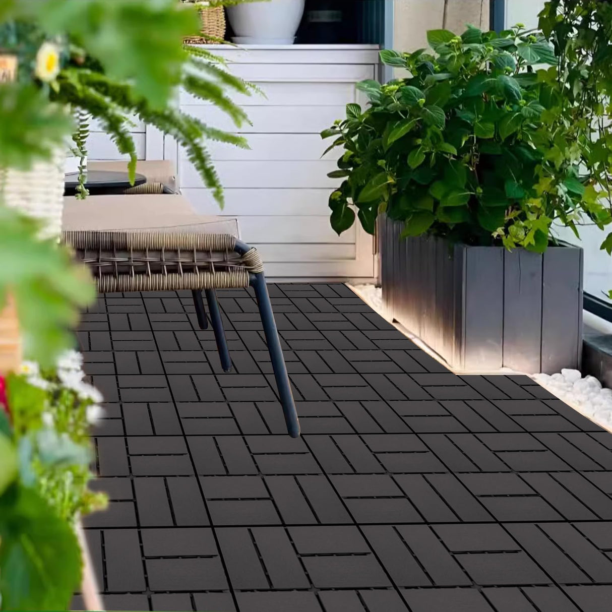 Plastic Interlocking Deck Tiles Outdoor All Weather Waterproof 12 PCS 12"x12" Flooring Deck Tiles Patio Floor Tile for Pool Balcony Backyard Porch, Coffee SAILARY