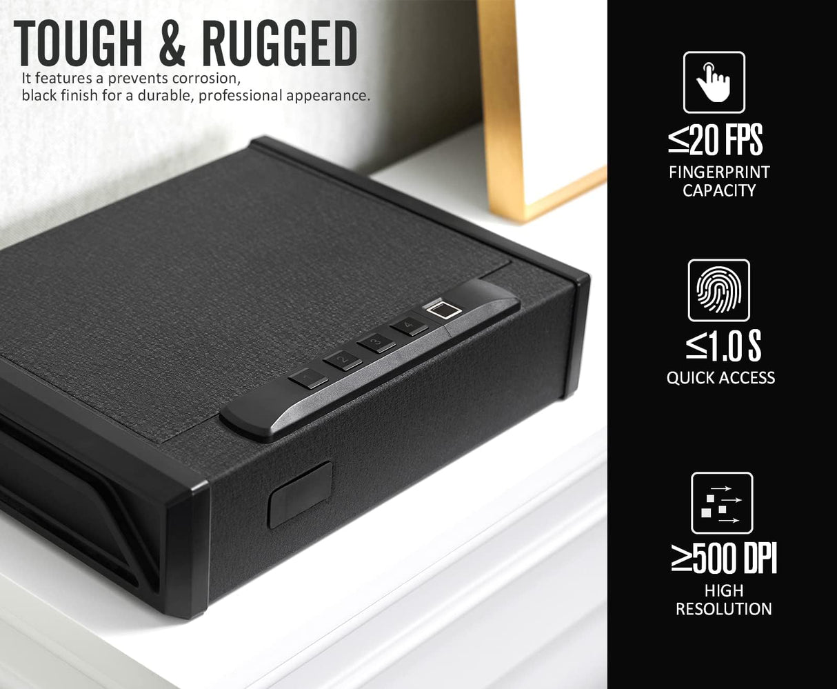 RPNB Gun Safe, Quick Access Gun Safe for Handgun, Pistol Safe with Biometric Fingerprint and Quick Electronic Keypad, Handgun Safe for 2 Pistols and More RPNB