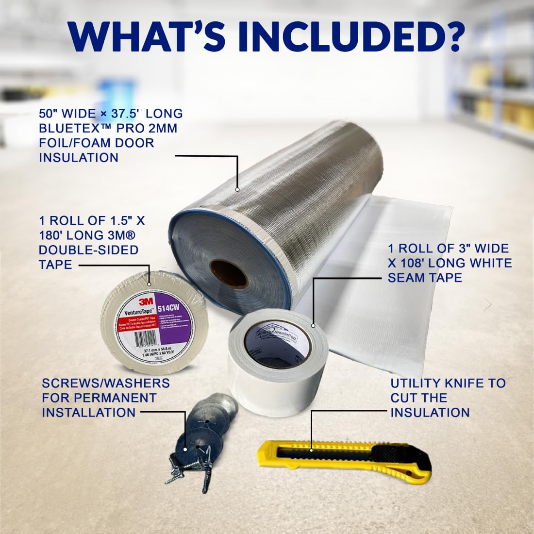 BlueTex Roll Up Garage Door Insulation Kit for Cooling Down Metal Buildings - Easy to Install Complete Garage Insulation Kit for Door Up to 12'x12' - Covers 150 Sq Ft of Single Large Door BlueTex Insulation