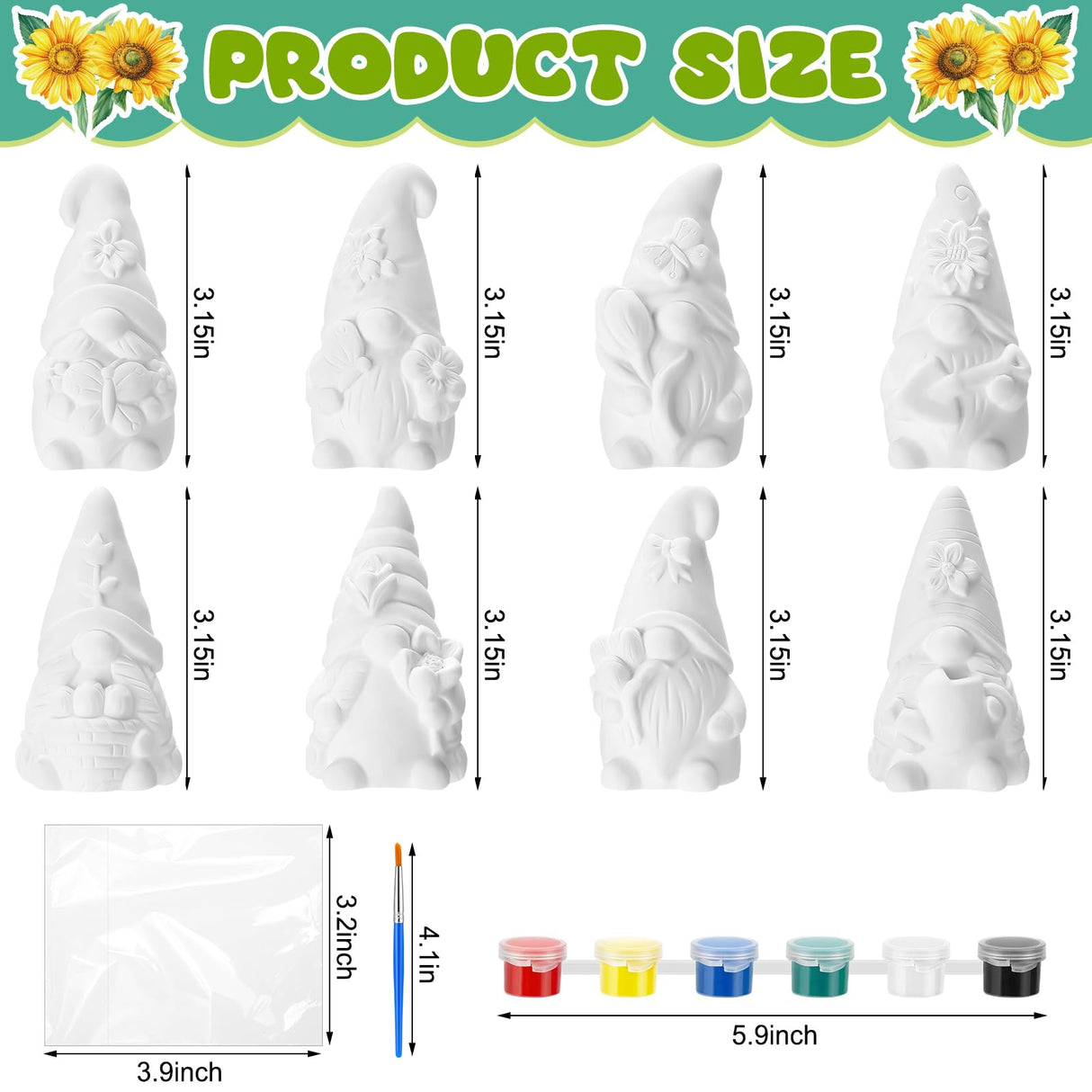 Foilswirl 8 Pcs Spring Gnome Ceramics to Paint Ready to Paint Your Own Ceramic Gnome Statues DIY Unpainted Ceramics Paintable Figurines Kit Crafts with Brush Palette Foilswirl