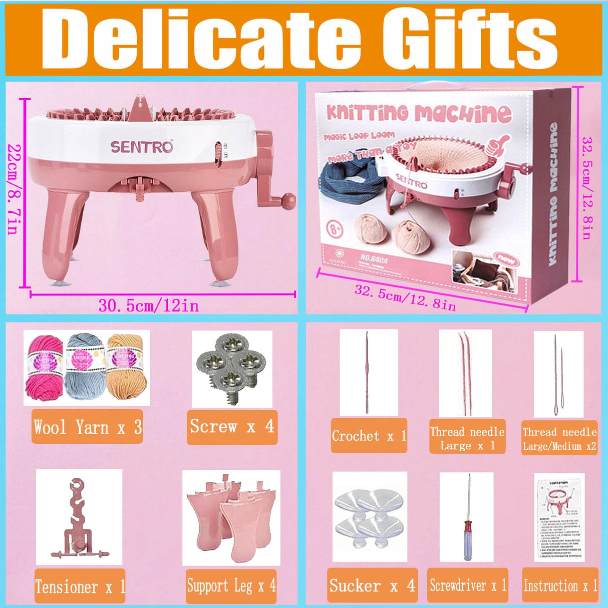 Sentro 40 Needles Knitting Machine, Smart Automatic Knitting Machine for Adults and Beginners, Circular Weaving Crochet Knitting Loom Machine Kit for Hat,Sock,Scarf,Gloves,Sweater PKHOUHYI