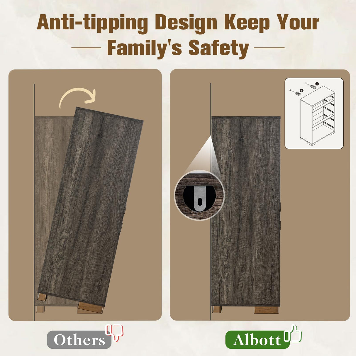 Albott Farmhouse 5 Drawers Dresser, Wood Rustic Chest of Drawers for Bedroom, Tall Dressers Organizer with Hidden Handles for Living Room, Hallway, Entryway, Rustic Grey Albott