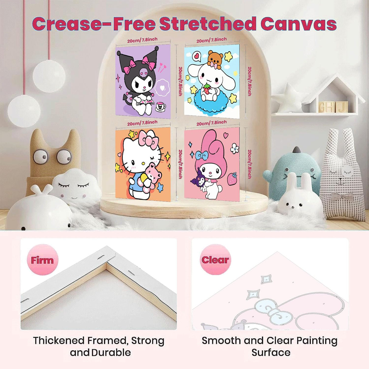 Sretoul 4 Pack Cartoon Paint by Numbers Kit for Kids with Frame - Wooden Easel, Cute Kids Paint by Numbers Ages 4 8 12, DIY Acrylic Oil Painting for Home Wall Decor (8x8 inch) Sretoul