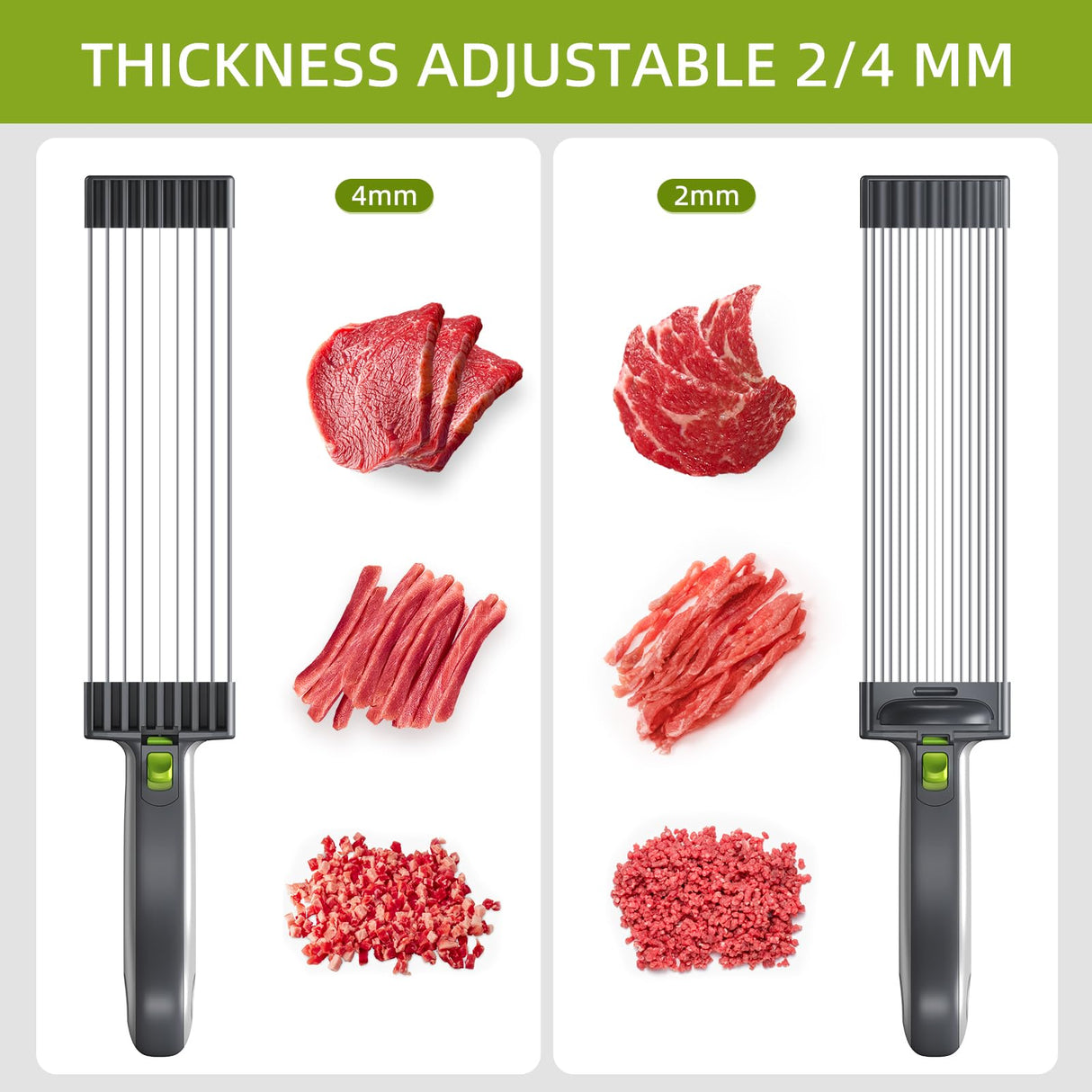Fresh Meat Slicer, Thickness Adjustable, Stainless Steel Kitchen Cleaver Knife Set With Block, Manual Fresh Meat Cutter Jerky Slicer For Beef Pork, Cooking BBQ Hot Pot (Gray) QYKIC