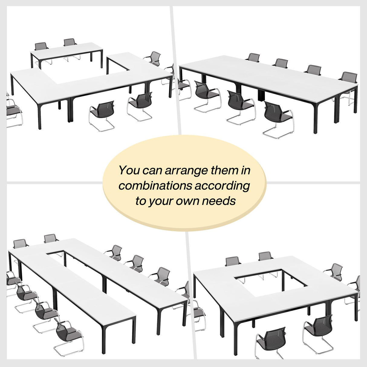 Tribesigns 78.74-Inch Conference Table Set,13FT Conference Room Table, Large Rectangle Meeting Seminar Tables Set,Long Business Tables (Chair not Included) (2, White+Black, 2 Pack) Tribesigns